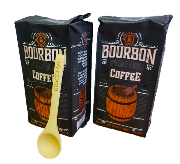 Barissimo Premium Bourbon Whiskey Infused Flavor Ground Coffee with Grace-I-Am Bamboo Stirring Spoon